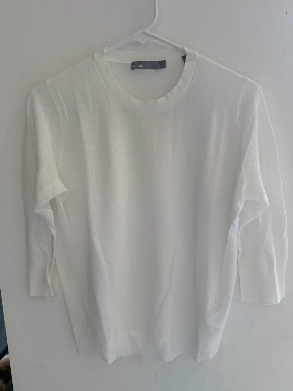 Vince White Textured Knit Crewneck Top